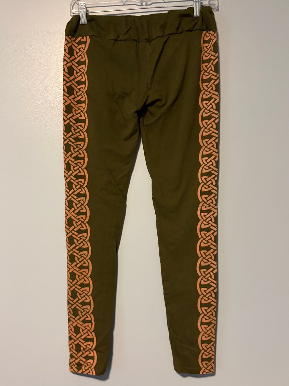 Olive Green Leggings with Orange Celtic Side Celtic Fusion Design leggings